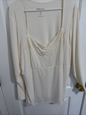 torrid Cream Ribbed Lace-Trim Chemise